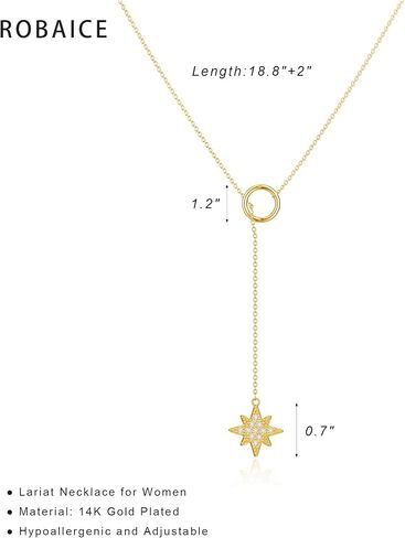 Lariat Gold Necklace for Women, Dainty Long Necklace 14K Gold Plated/Silver Y-Shaped Pendant Necklace Trendy, Beaded Chain Bar Infinity Cross Star Drop Necklaces Simple Jewelry For Women in Kuwait