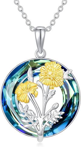 TOUPOP Birth Flower Necklace for Women S925 Sterling Silver Crystal 12 Month Floral Pendant Necklace Birthday Gifts in Kuwait