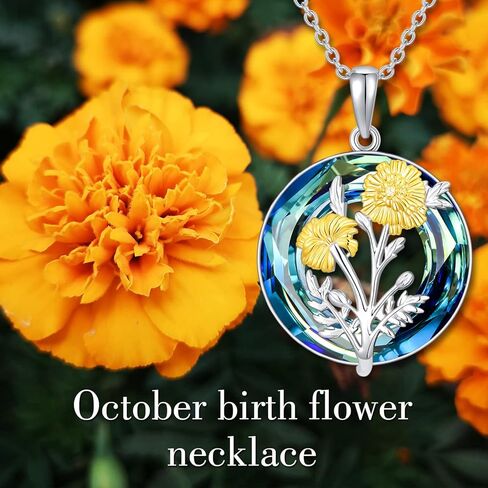 TOUPOP Birth Flower Necklace for Women S925 Sterling Silver Crystal 12 Month Floral Pendant Necklace Birthday Gifts in Kuwait