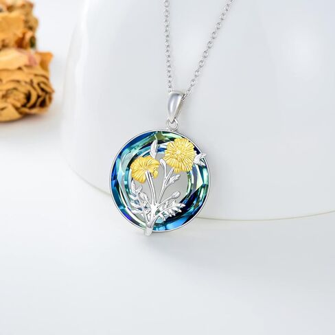 TOUPOP Birth Flower Necklace for Women S925 Sterling Silver Crystal 12 Month Floral Pendant Necklace Birthday Gifts in Kuwait