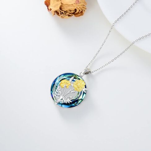 TOUPOP Birth Flower Necklace for Women S925 Sterling Silver Crystal 12 Month Floral Pendant Necklace Birthday Gifts in Kuwait