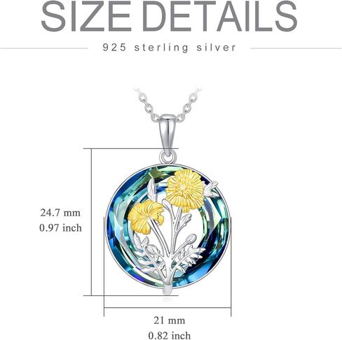 TOUPOP Birth Flower Necklace for Women S925 Sterling Silver Crystal 12 Month Floral Pendant Necklace Birthday Gifts in Kuwait