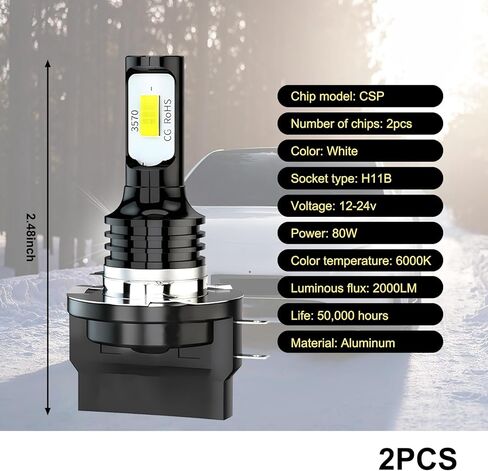 قطعتان من مصابيح الضباب للسيارة، لمبة سبائك الألومنيوم H11B 80 وات، رقاقة CSP مضادة للضباب، مناسبة لمعظم السيارات (أبيض) in Kuwait