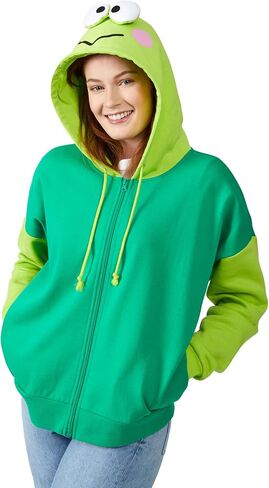Bioworld Keroppi Cosplay Long Sleeve Green Contrast Women's Zip Hoodie in Saudi Arabia