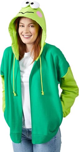 Bioworld Keroppi Cosplay Long Sleeve Green Contrast Women's Zip Hoodie in Saudi Arabia