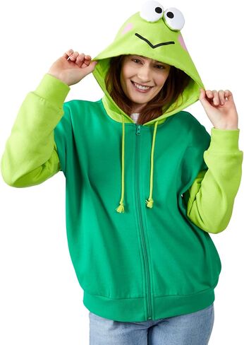 Bioworld Keroppi Cosplay Long Sleeve Green Contrast Women's Zip Hoodie in Saudi Arabia