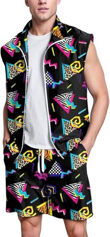 UOUA Men 80s Outfit 90s Costume 2 Piece Shorts Set Themed Party Clothes in Kuwait