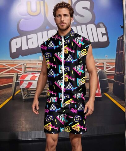 UOUA Men 80s Outfit 90s Costume 2 Piece Shorts Set Themed Party Clothes in Kuwait