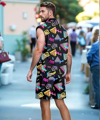UOUA Men 80s Outfit 90s Costume 2 Piece Shorts Set Themed Party Clothes in Kuwait