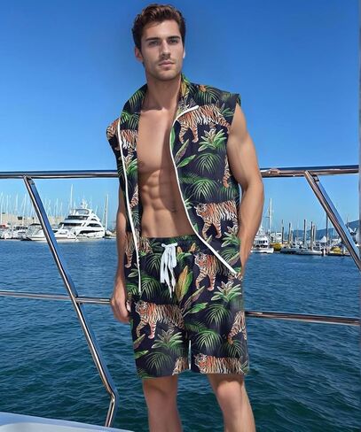 UOUA Men 80s Outfit 90s Costume 2 Piece Shorts Set Themed Party Clothes in Kuwait