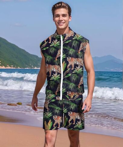 UOUA Men 80s Outfit 90s Costume 2 Piece Shorts Set Themed Party Clothes in Kuwait