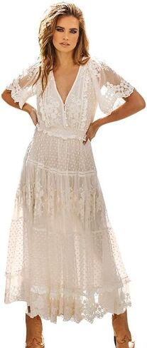IKADEX Women Boho Floral Lace Dress Crochet Tassel Wedding Bridesmaid Evening Party Summer Beach Dresses in Saudi Arabia