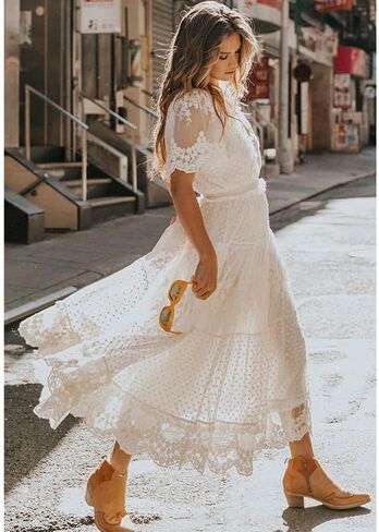 IKADEX Women Boho Floral Lace Dress Crochet Tassel Wedding Bridesmaid Evening Party Summer Beach Dresses in Saudi Arabia