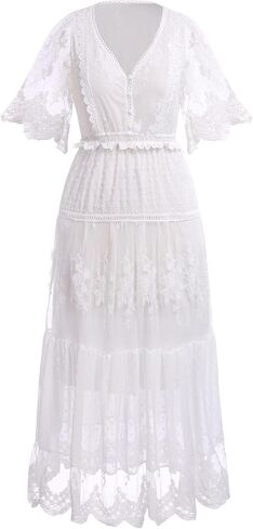 IKADEX Women Boho Floral Lace Dress Crochet Tassel Wedding Bridesmaid Evening Party Summer Beach Dresses in Saudi Arabia