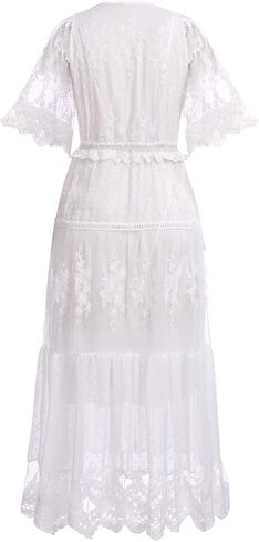 IKADEX Women Boho Floral Lace Dress Crochet Tassel Wedding Bridesmaid Evening Party Summer Beach Dresses in Saudi Arabia