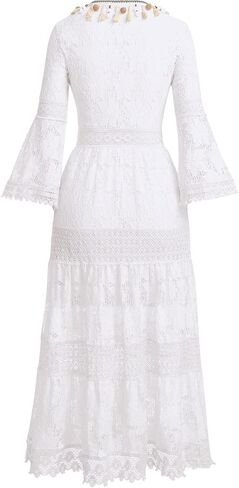 IKADEX Women Boho Floral Lace Dress Crochet Tassel Wedding Bridesmaid Evening Party Summer Beach Dresses in Saudi Arabia