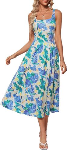 GRACE KARIN Women's Summer Floral Midi Dress 2025 Sleeveless Square Neck Boho Beach Casual Dresses with Pockets in Saudi Arabia