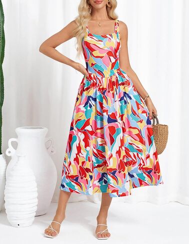 GRACE KARIN Women's Summer Floral Midi Dress 2025 Sleeveless Square Neck Boho Beach Casual Dresses with Pockets in Saudi Arabia