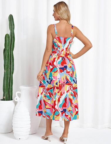 GRACE KARIN Women's Summer Floral Midi Dress 2025 Sleeveless Square Neck Boho Beach Casual Dresses with Pockets in Saudi Arabia