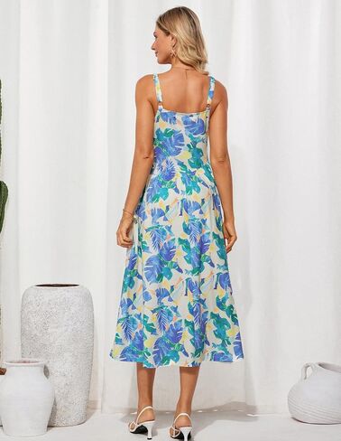 GRACE KARIN Women's Summer Floral Midi Dress 2025 Sleeveless Square Neck Boho Beach Casual Dresses with Pockets in Saudi Arabia