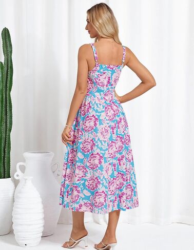 GRACE KARIN Women's Summer Floral Midi Dress 2025 Sleeveless Square Neck Boho Beach Casual Dresses with Pockets in Saudi Arabia