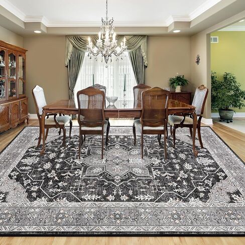 FlyDOIT Vintage Area Rugs for Living Room, 4x6 Grey Floral Medallion Washable Rug for Bedroom, Faux Wool Ultra Soft Retro Accent Rug, Non Slip Indoor Carpet for Kitchen Office Dining Room Decor in Kuwait
