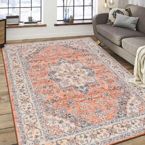 flydoit سجاد المنطقة خمر لغرفة المعيشة، 4x6 رمادي الأزهار ميدالية سجادة قابلة للغسل لغرفة النوم، فو الصوف فائقة لينة الرجعية لهجة البساط، عدم الانزلاق السجاد الداخلي للمطبخ مكتب غرفة الطعام الديكور in Kuwait