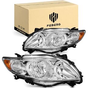 [OE Style Anti-Yellowing for 2009-2010 Corolla, Headlamp Replacement compatible with 09 10 Corolla Chrome Housing Clear Lens Amber Reflector