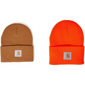 Carhartt Men's Knit Cuffed Beanie, Carhartt Brown/Brite Orange