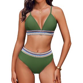 AI'MAGE High Waisted Bikini Sets for Women 2025 Triangle Color Block Two Piece Swimsuits Tummy Control Bathing Suits