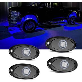FSZZHYG 4 Pods Blue LED Rock Lights,Neon Underglow Wheel Fender Well Underbody Lighting Kits,Waterproof Aluminum Exterior Interior Lights for Trucks ATV UTV Car SUV Boat Off-Road,12V 9 LEDs