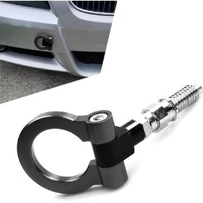 1 PC Car Front Bumper Tow Hook Pull Ring, Foldable Screw-in Structure Tensile Alloy Anti-Rust Anti-Vibration Connection Tow Hook, Portable Fastening Hook, for Trucks SUVs Cars (Black)