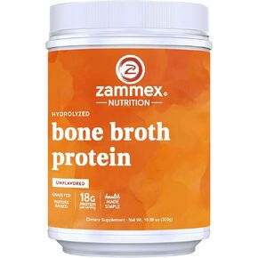 Zammex Pure Grass Fed Beef Bone Broth Protein Powder,20g Protein, Hydrolyzed Collagen Supplement for Healthy Skin,Nails,Hair,Joints, Non-GMO,Gluten Free,Paleo & Keto Friendly, Great in Soup