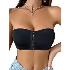 MakeMeChic Women's Front Closure Strapless Bra Wireless Seamless Bandeau Bralette Bra
