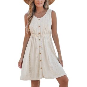 CUPSHE Women's Hollow Out Mini Dress Cover Up Ribbed Knit Scoop Neck Sleeveless Beach Spring Summer Dresses