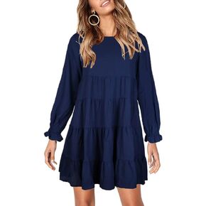 Joteisy Women’s Summer Ruffle Sleeve Round Neck Loose Fit Casual Swing Short Mini Dress