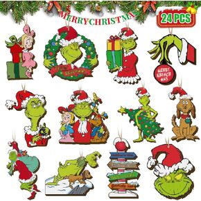20Pcs Christmas Tree Wooden Decorations, 2024 New Xmas Hanging Tree Topper Ornaments for Christmas Tree, Christmas Ornaments Gifts for Holiday Cheer Party Home
