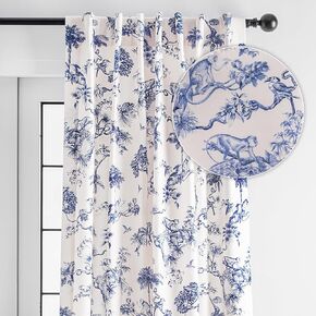 Maison d' Hermine 100% Cotton Curtain - 50"x96" Blue Decorative Curtain - Aesthetic Curtains for Farmhouse, Kitchen & Bedroom - for Spring & Summer - Bonobo Collection