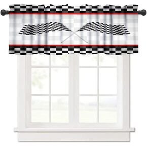 Race Car Flag Window Valance Curtains Rustic Racing Car Game Theme Pattern Short Curtain for Kitchen Living Room Bathroom Windows W54xL18in