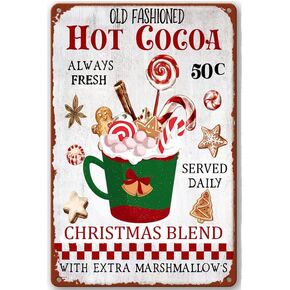 angeloken Hot Cocoa Served Here Sign Hot Chocolate Sign Christmas Treats Christmas Location Vintage Metal Sign Retro Tin Sign Art Home Decoration for Living Room Shop Wall Decor 8x12inch 12x8IN