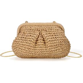 JASGOOD Women's Straw Clutch Purse Cloud Pouch Straw Crossbody Shoulder Bag Handbag Woven Bag for Summer Beach