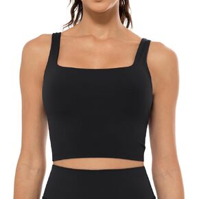 Lavento Women's Square Neck Sports Bras - Longline Padded Workout Yoga Tops with Built in Bra