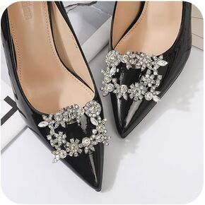 1 Pair Square Rhinestone Wedding Shoe Clips on Flat Shoes Heel Anklet Shoe Sparkly Crystal Shoe Buckle for Bride Party Prom Wedding