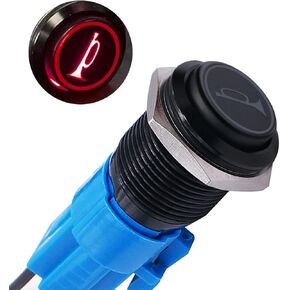 16MM Momentary Push Button Switch, 12V LED Light Stainless Steel Shell SPDT with Pre-Wiring Socket Switch, Speaker Horn Push Button for Car Modification (WHblue)