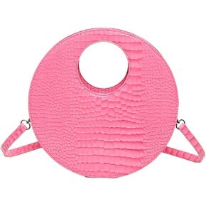 Women Vintage Faux Patent Leather Clutch Tote Minimalist Round Crocodile Pattern Commuting Shoulder Crossbody Bag