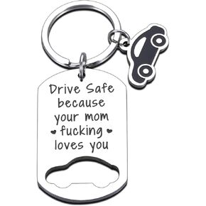 Funny Stocking Stuffers for Young Adult, Christmas Gifts for Adult Young Boys Girls, Drive Safe Because Your Mom Loves You Keychain Gifts from Mom, 16th Birthday Gifts for Boys Girls Son Daughter