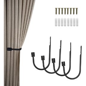 4 Pack Curtain Tiebacks, Metal Curtain Holdbacks Heavy Duty, U Shaped Curtain Hooks for Wall, Vintage Curtain Holder for Drapes, Wall Mounted Curtain Tie Pull Backs, Nickel