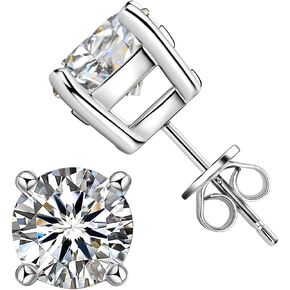 Moissanite Stud Earrings, 0.6ct-4ct D Color Round Cut Moissanite, 925 Sterling Silver 4 Prong Stud Earrings for Women or Men Birthday Gifts