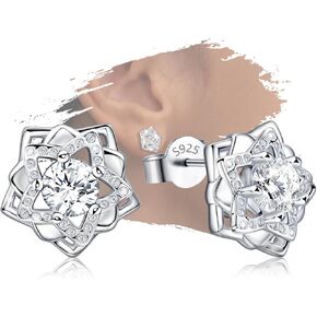 Sterling Silver Rose Flower Earrings Star Charms Hypoallergenic Fashion Stud Jewelry Birthday Gift for Women