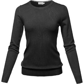 Women's Solid Basic Viscose Nylon Crew Neck Sweater Top